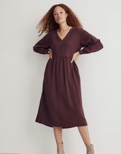 Madewell Lightspun Button Front Midi Dress Dark Fig Purple Size 12 Women