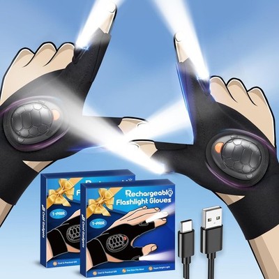 LED Gloves with Waterproof Lights - (2 Pair) Rechargeable Handsfree Finger Light