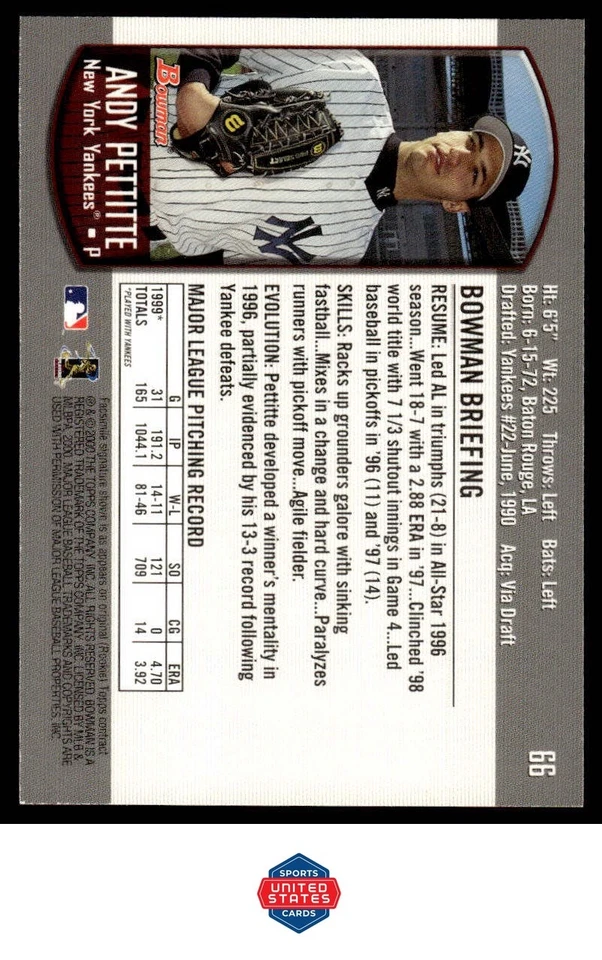 2000 Bowman #66 Andy Pettitte - Image 2 of 2