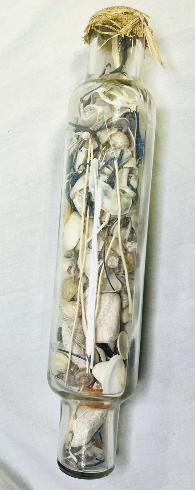 Vintage Clear Glass Rolling Pin 14"X 3”~ Filled w/ Ocean Shells Beach Decor