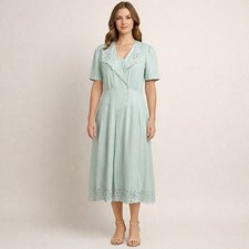 Vintage Y2K Light Mint Green Button Front Eyelet Collar Dress Size 10 Feminine
