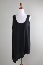EILEEN FISHER 128 Solid Black Asymmetric 100 Silk Scoop Tank Top Size Small