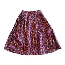 VINTAGE Christian Dior Petites Burgundy Floral Midi Skirt Sz 4 Rayon