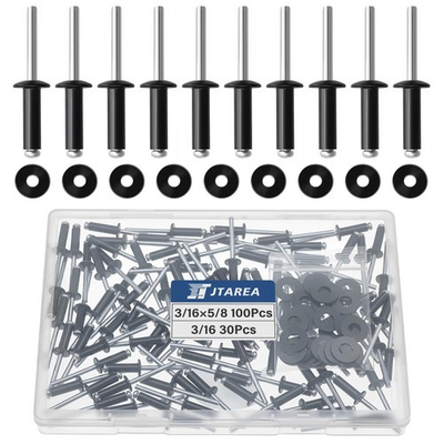 #ad 130pcs 3 16quot; x 5 8quot; Black Aluminum Pop Rivets with Stainless Washers $12.21