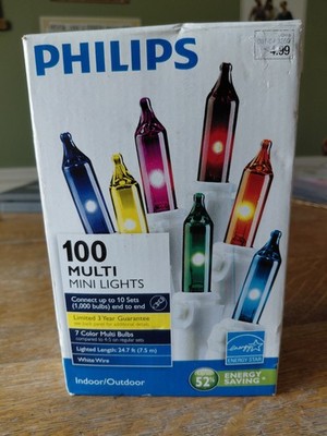 Philips 100 Multi Mini Lights, 24.7ft Lighted Length, 7 colors, White Wire