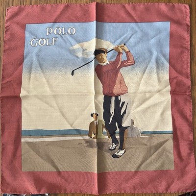 Vintage 1990s 90s Polo Ralph Lauren Golf Silk Scarf Crest Rare Sportsman 43x43cm