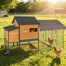 85.6 Inch Large Chicken Coop With Run Heavy Duty Wheels Wooden For 6-8 Chickens