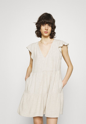 Abercrombie & Fitch Beige Lined Tiered V-Neck Trapeze Dress Linen Blend Sz  L | eBay UK