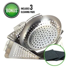 Yukon Glory 3 Piece Mini BBQ Gill Basket with Cleaning Pads for Fish Veggies