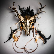 Scary Gold Devil Deer Horn Cosplay Masquerade PARTY Antelope Animal Skull MASK