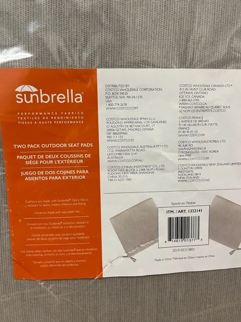Sunbrella 2 Pack Outdoor Seat Chair Pads Spectrum Pebble 18
