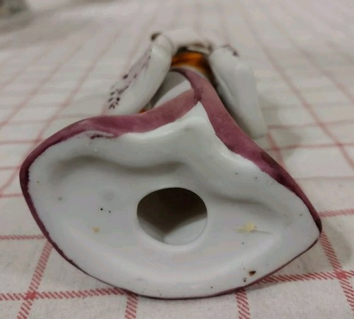 Statua geisha giapponese vintage con ventaglio statuina porcellana ceramica viola 6,5" - Foto 5 di 5