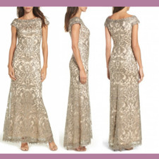 NEW 508 Tadashi Shoji  2  Off the Shoulder Corded Embroider Tulle Gown F480