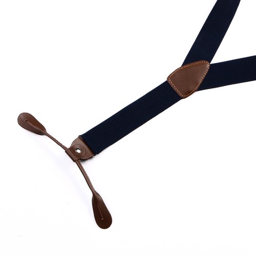 Navy Braces 25mm Elastic Mens Suspenders Adjustable Unisex Trousers Button Hole - Picture 7 of 17