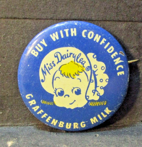 Vintage Advertising Pinback Button - Miss Dairylea - Graffenburg Milk New York