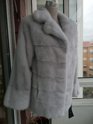 Genuine NERZ MINK НОРКА fur coat from transverse plates  pale gray .