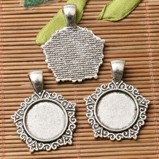 10pcs dark silver color floral rim round cabochon setting in 16mm EF3170