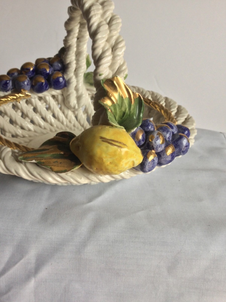 Capodimonte Fruit Basket With Handle Multicolor Porcelain Made In