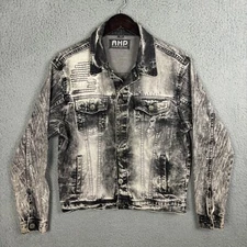 Another Hype Piece Denim Trucker Jacket Men's M Black Grey Grunge Streetwear