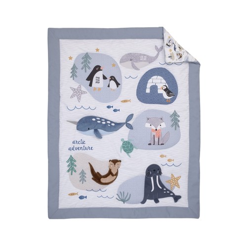 NoJo Arctic Adventure Light Blue, White, Taupe and Navy Whales, Walrus, and O... - Picture 2 of 10