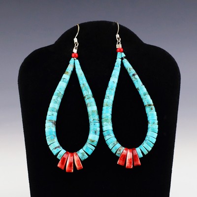 NATIVE AMERICAN KEWA SANTO DOMINGO TURQUOISE HEISHI EARRINGS BY LUPE LOVATO  