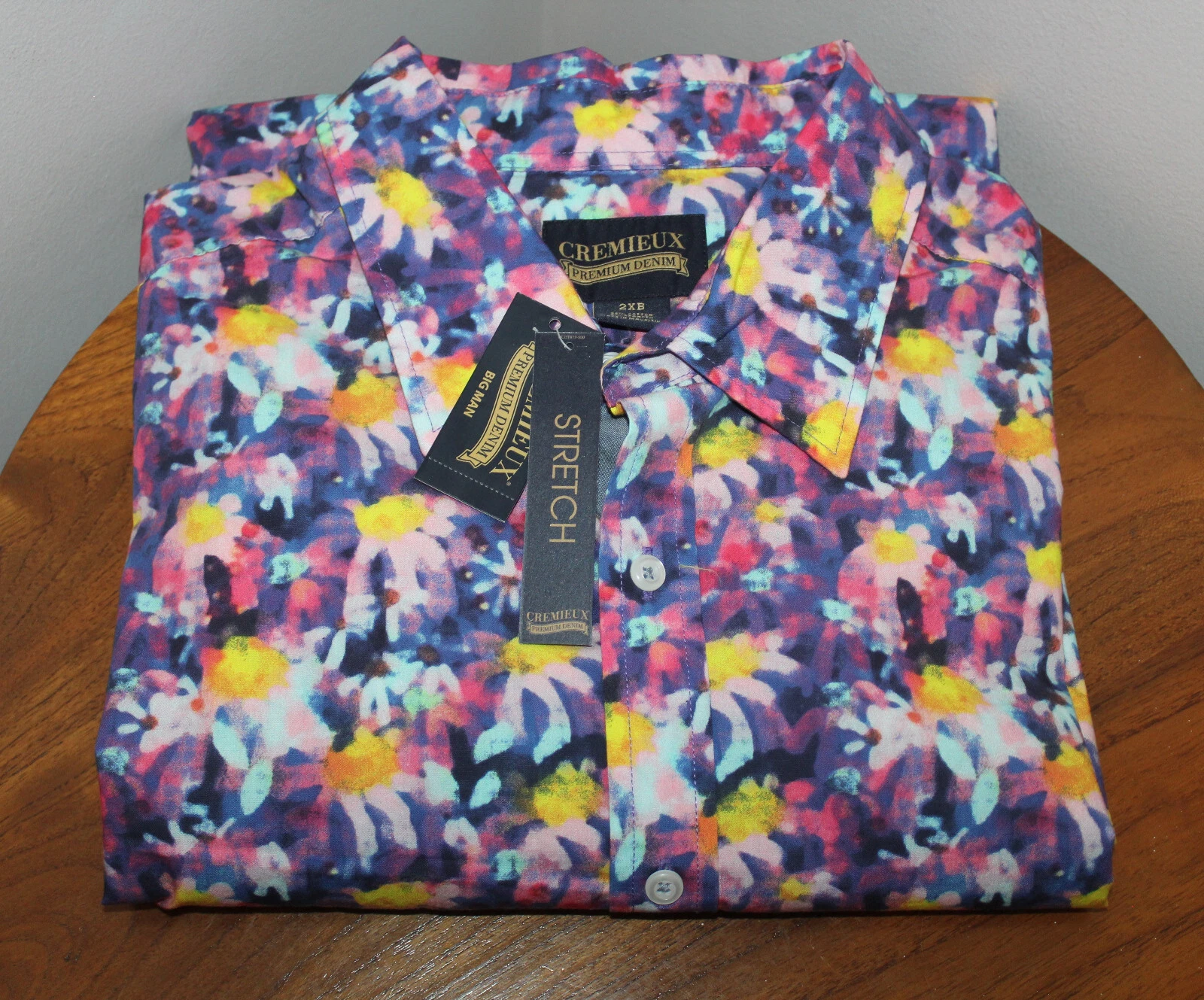 DANIEL CREMIEUX PREMIUM DENIM MENS CASUAL BUTTON-UP SHIRT ABSTRACT FLORAL SZ 2XB