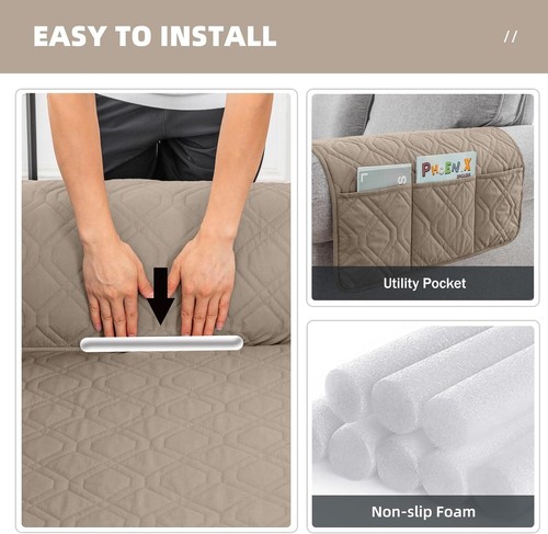 1+2+3 Sitz Sofabezug Wasserdicht Gesteppt Stuhl Sofa Couch Schonbezug Matte 3tlg/Set - Bild 57 von 69