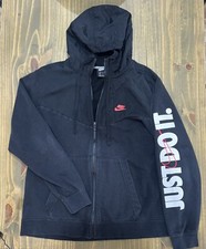 Nike Hoodie Full Zip Black Sweatshirt Size XL Spellout Windrunner Fleece