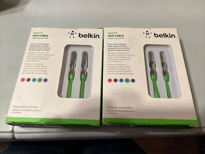 Belkin (2 PK) AV10127tt03-GRN AUX Flat Cable 3FT Green Color New