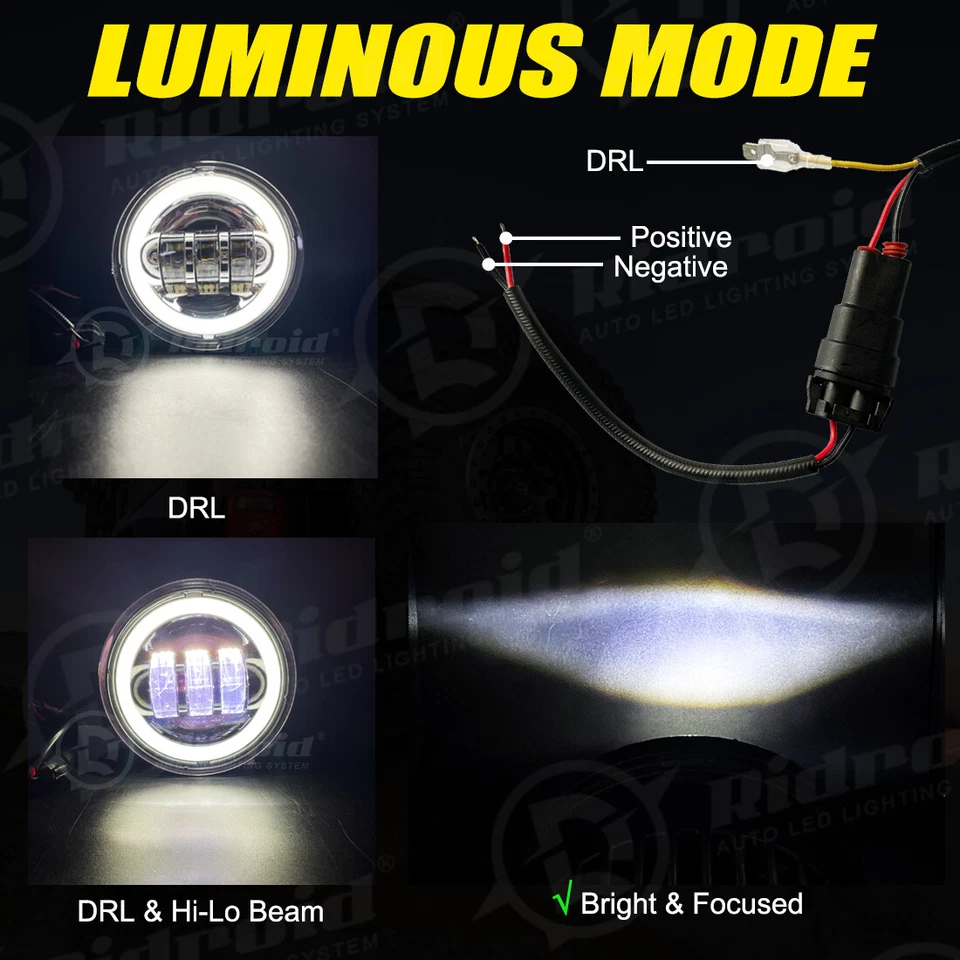 Faro LED de 7" + luces antiniebla de paso de 4,5" para Harley Davidson Touring Road King Foto 4 de 4