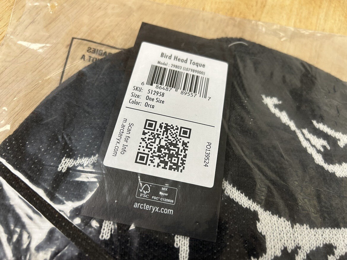 ARC'TERYX Arc’teryx BIRD HEAD TOQUE HAT BEANIE Orca ARCTERYX giacca berretto BETA nero bianco