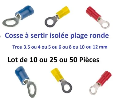 ELEM Cosse électrique isolée ronde 0.5 à 6 mm² trou de 3.5 à 13 mm - 10-25-50 pièces