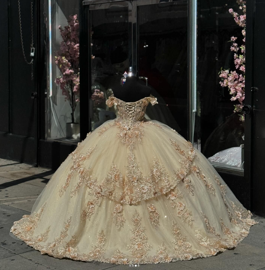gold quinceanera dress with sleeves Mori Lee 89255 Bell Sleeve Quince Dress
