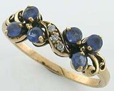 9ct 9k Solid Gold Sapphire & Diamond Victorian Ring R208 Custom