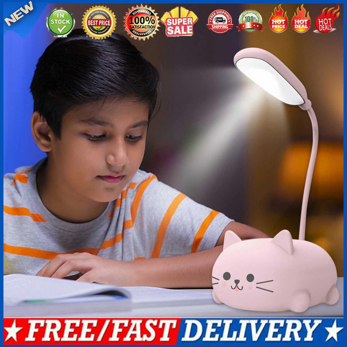 USB Book Light Rechargeable Cute Cat Pet Night Lamp 400mAh for