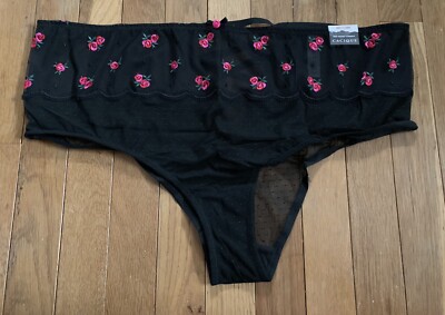 Plus Sz 22/24 Lane Bryant Cacique Black Mid Waist Cheeky Panty Embroidered Rose