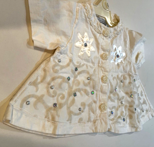Vintage CrazyladyChildrenswear NWT Wht on Wht 12mo. Decorated dress - Picture 1 of 8
