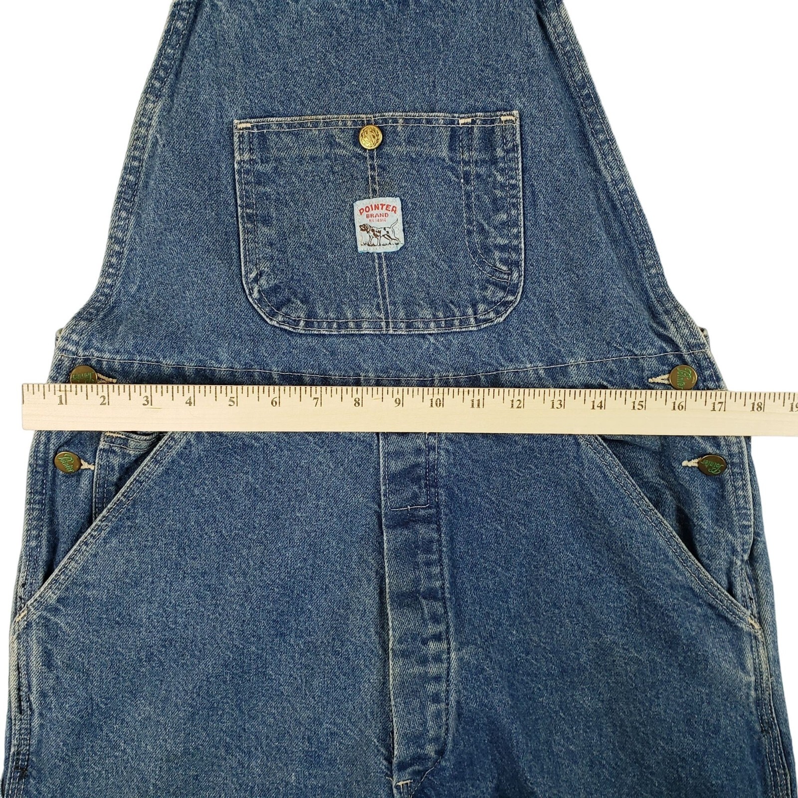 Vintage Pointer Brand Men's Blue Denim Bib Overalls Size 34X26 Made In