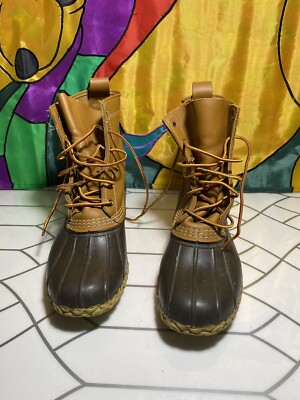 LL Bean Women's Brown Leather Lace-up Unlined Duck Boots Size