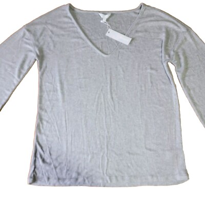 BB Dakota Gray Soft Knit V-Neck Pullover Top Size L