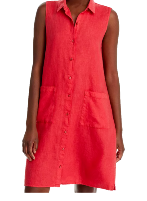 Eileen Fisher Organic Linen Classic Collar Shirt Dress in Grenadine Red  Size L | eBay