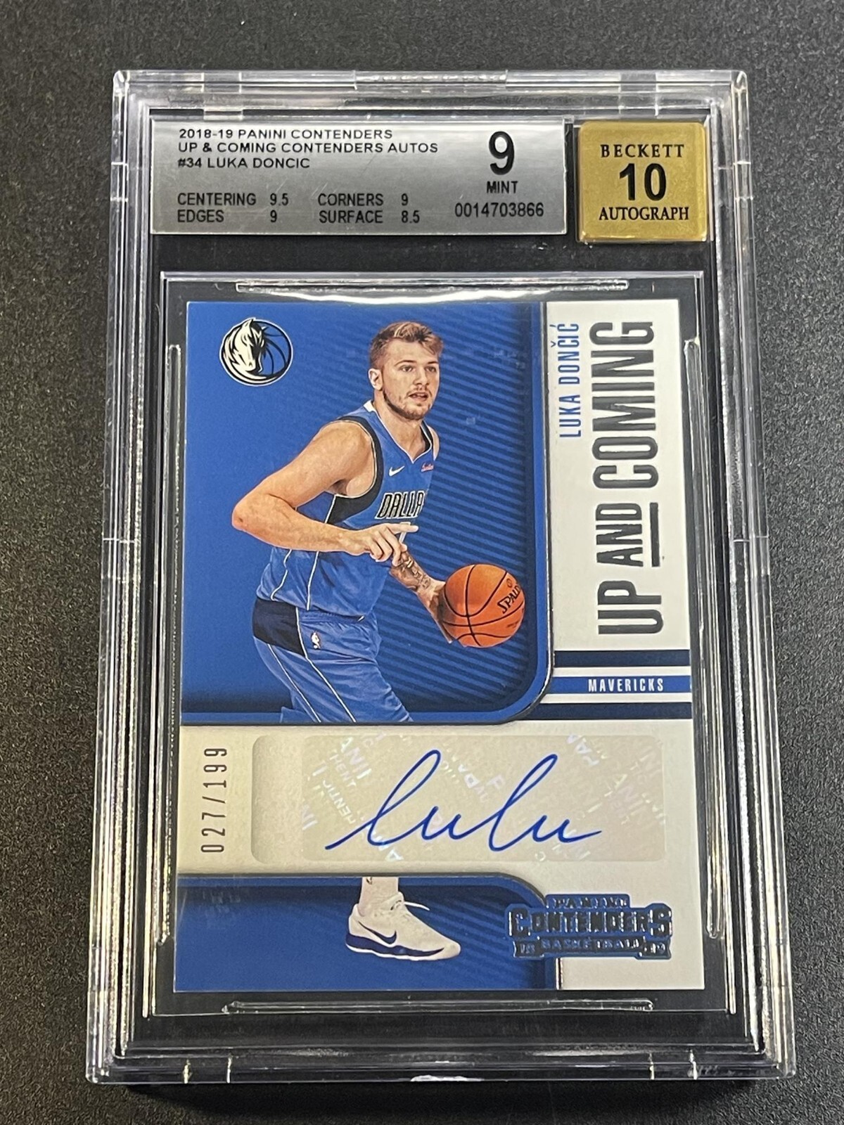 LUKA DONCIC 2018 PANINI CONTENDERS UP & COMING AUTO ROOKIE RC /199 BGS 9 10 NBA