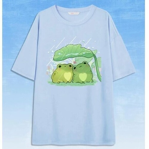 ROMWE x Beereckless Women’s Size Small T-Shirt Cartoon Frog Graphic Tee Blue