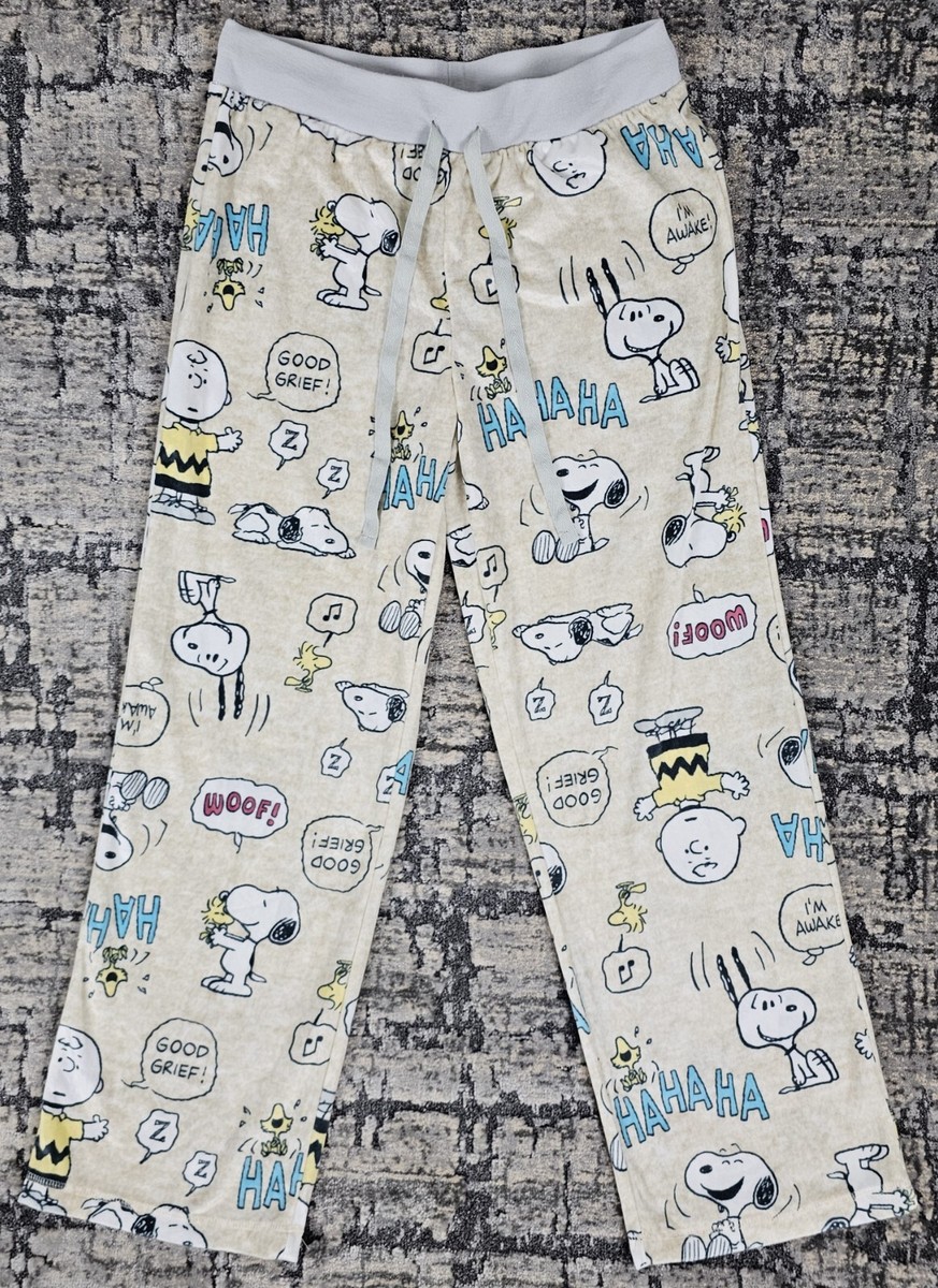 Charlie Brown Snoopy Peanuts Tan Lounge Pants Pajama Bottoms Size
