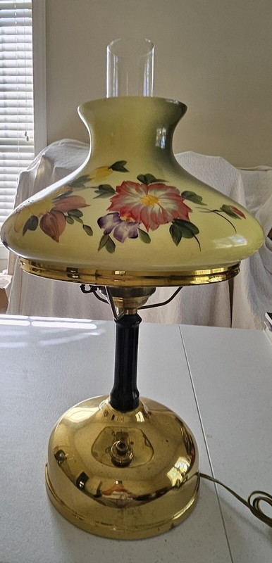 Rare Vintage The Akron Lamp Co Electrified w/Hand Painted Shade