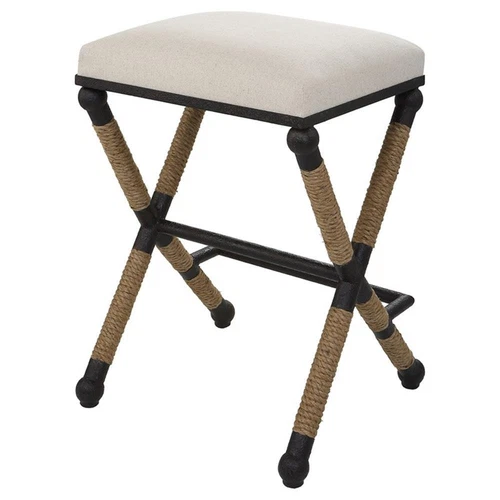 Uttermost Firth 28" Coastal Iron and Fabric Counter Stool in Beige and Natural - Picture 3 of 12