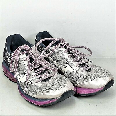Mizuno Wave Rider 19 Womens Lilac Purple And Silver Athletic