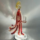 Vtg Murano Art Glass Angel Sculpture Candle Holder Christmas Red Gold Stripe