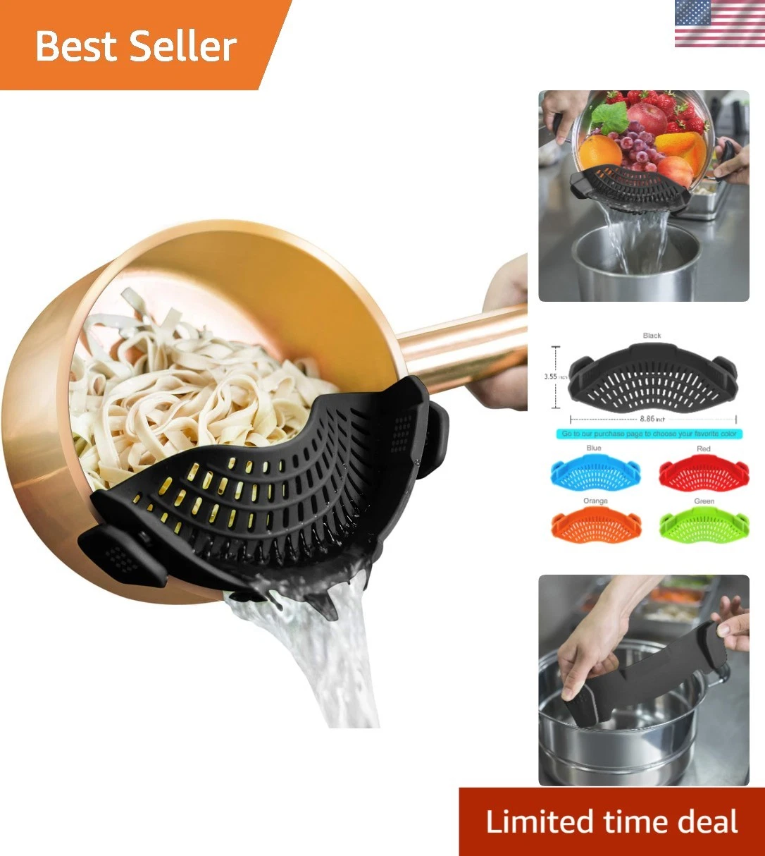 Clip On Strainer Silicone for All Pots and Pans, Pasta Strainer Clip on Food ...
Opens in a new wind