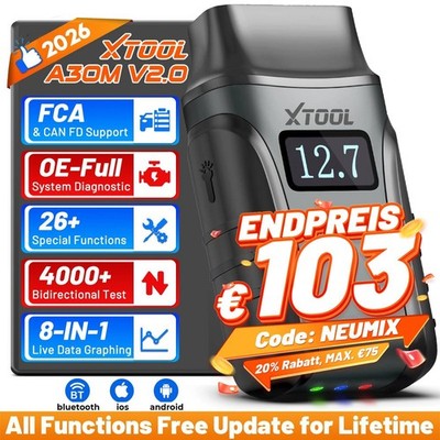 XTOOL A30M KFZ OBD Diagnosegerät Wireless BT Scanner Kostenlose Upgrades Deutsch